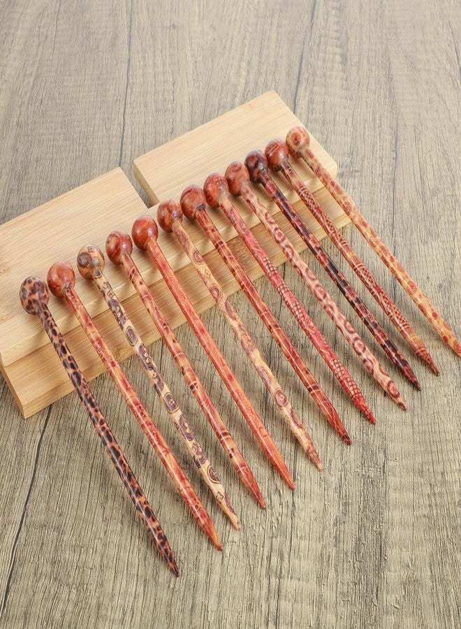 Aysatogc 12 PCS Wooden Hair Sticks, Boho Vintage Japanese Chinese Hairpin Decorative Hanfu Pins Bun Holders Hair Chopsticks for Women Girls Chignon Bun Updo Hairstyle Accessories - Image 4